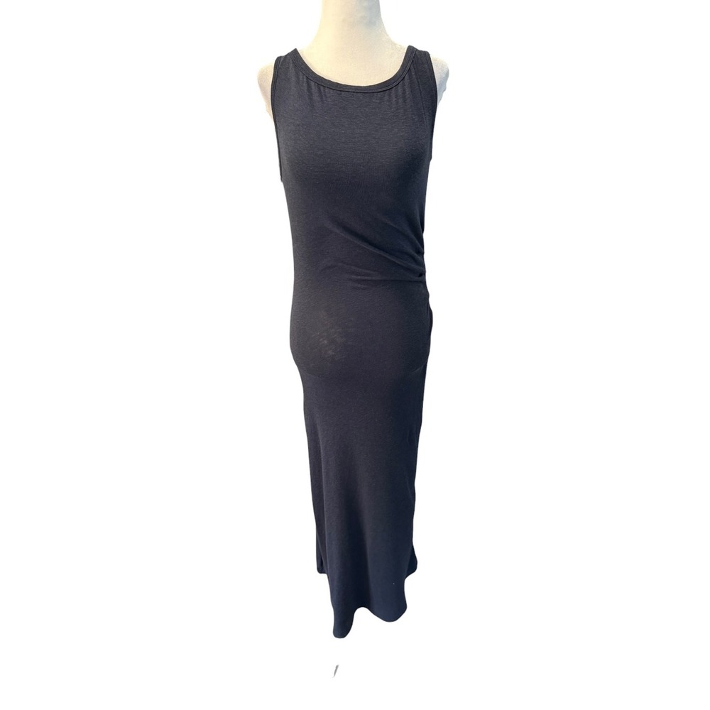 OGL Navy Blue Sleeveless Ruched Maxi Dress Medium Cotton Blend Bodycon Scoop